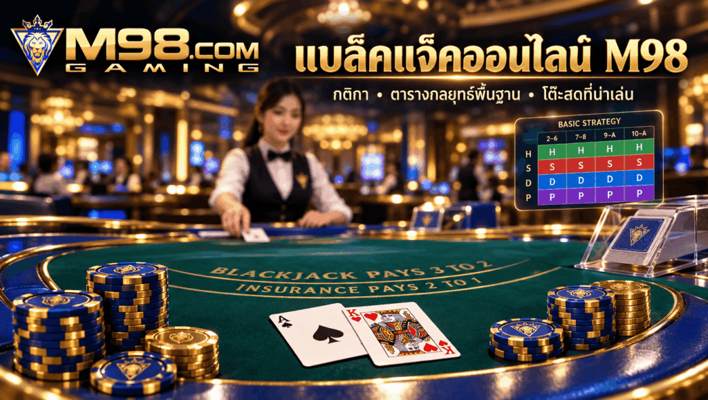 M98 แบล็คแจ็คออนไลน์กลยุทธ์พื้นฐานโต๊ะสดดีลเลอร์จริง