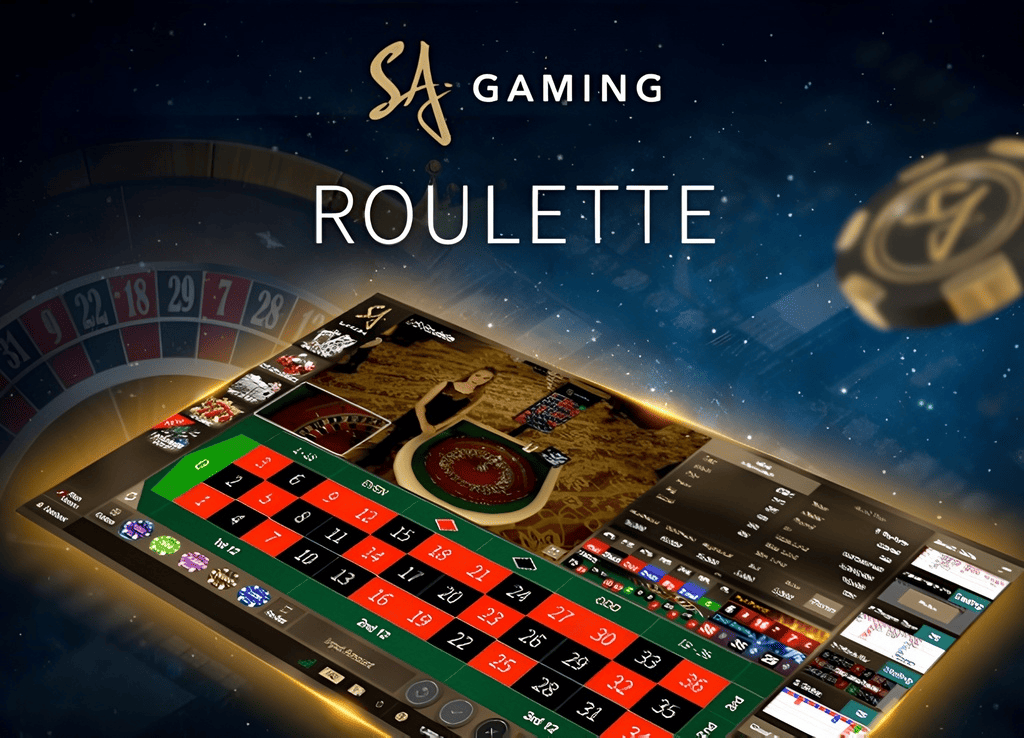 แบนเนอร์รูเล็ตสด SA Gaming M98 แสดงหน้าจอโต๊ะรูเล็ตดีลเลอร์จริงพร้อมวงล้อและตารางเดิมพัน